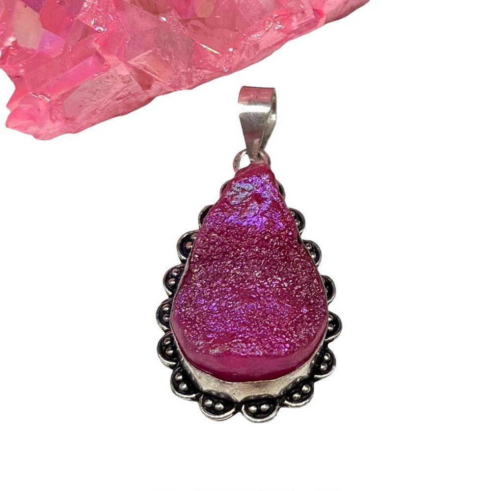 Titanium Druzy Necklace Pendant 925 Sterling Silver Overlay